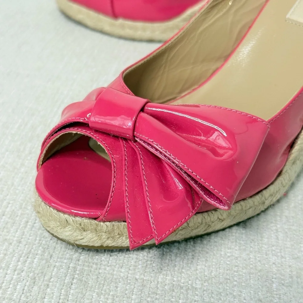 Valentino Garavani Fuchsia Patent Bow Wedge Sandals EU 38 US 8 Box